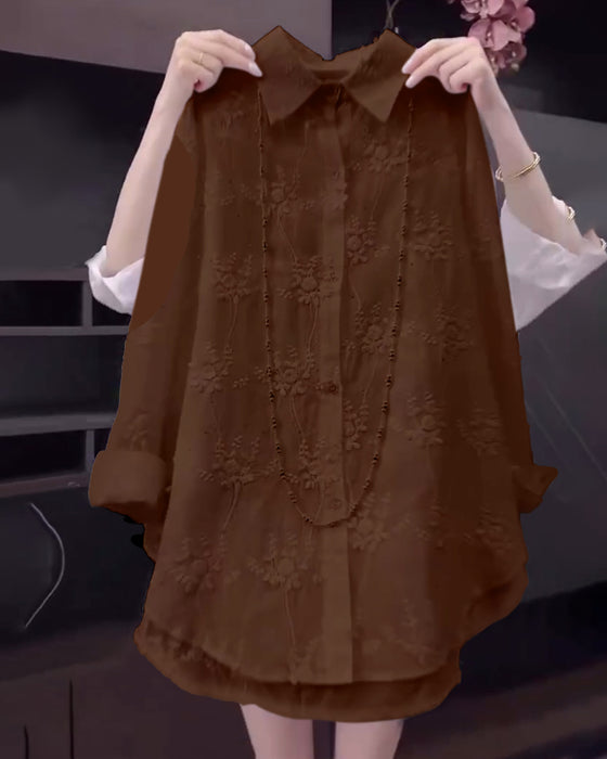 Skjorte Ensfarget Brodert Dropped Shoulder