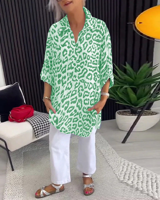 Bluse Krage Leoprint