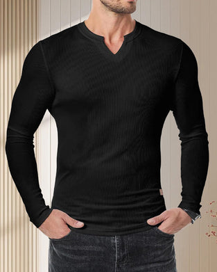 Skjorte Herre Slim Fit V-Hals Longline Muscle