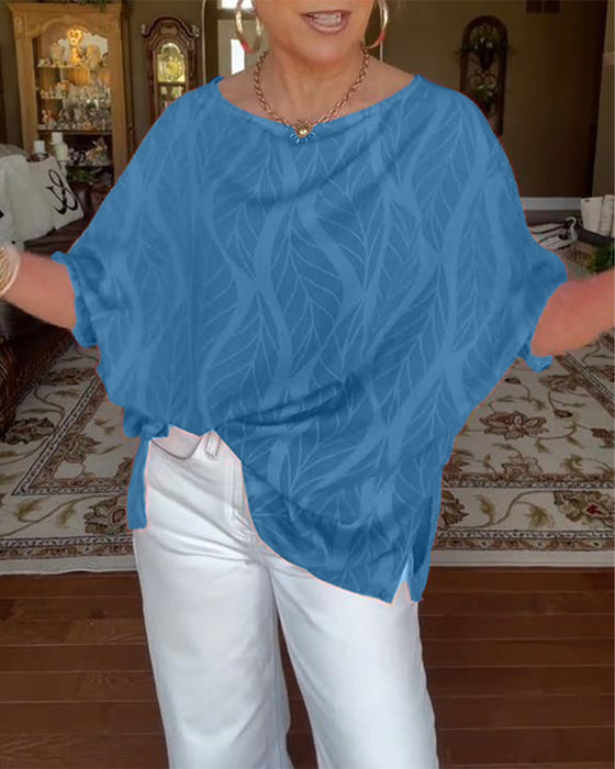 Bluse Rund Hals Løs Trykk