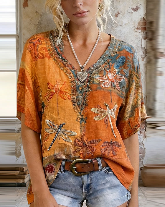 Bluse Vintage Øyenstikkertrykk Avslappnet