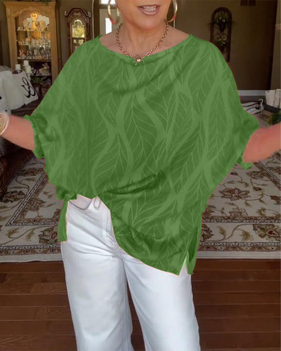 Bluse Rund Hals Løs Trykk