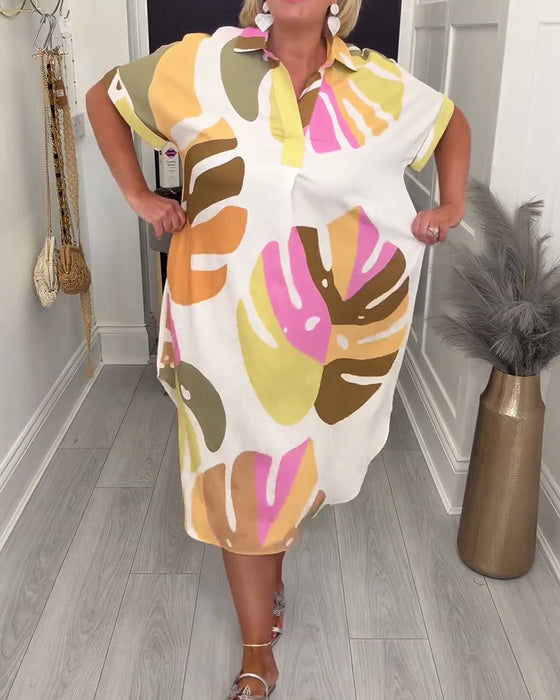 Kjole Revers Løstsittende Trykket Skjorte