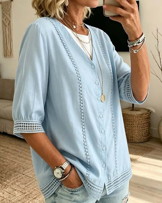 Bluser V-Hals Knapp Blonder