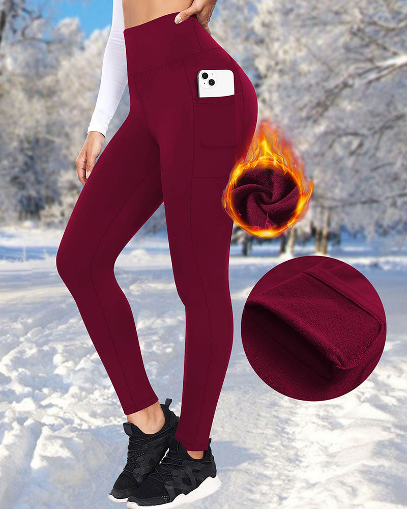 Dame Høy Midje Fleeceforet Leggings Med Lommer