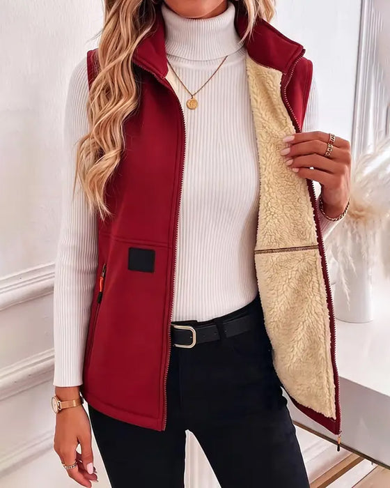 Cardigan Polstret Polar Fleece Åpen Foran