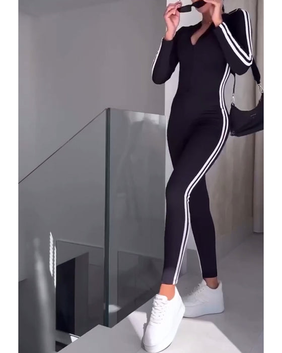 Jumpsuit uformelle sportsstripete tights og slanking