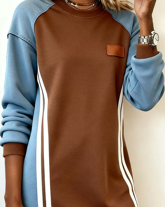 Kjole Langermet Fargeblokk Rund Halsringning Rett