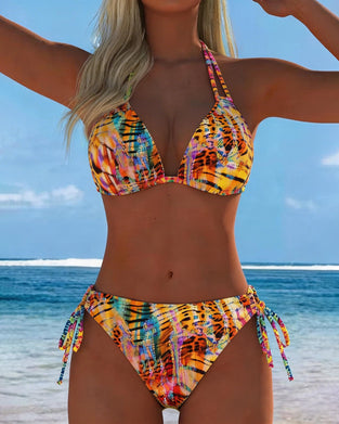 Bikini Fargerik Leopard Trykk Halterneck