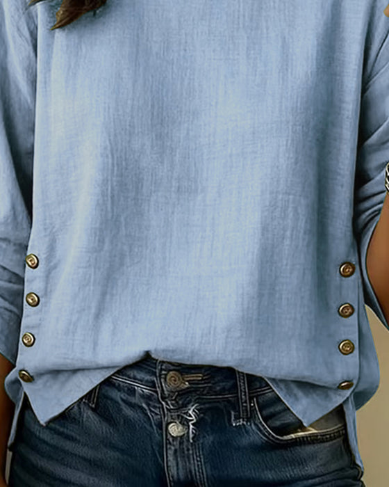 Topp Uformell Rund Hals Knappedesign