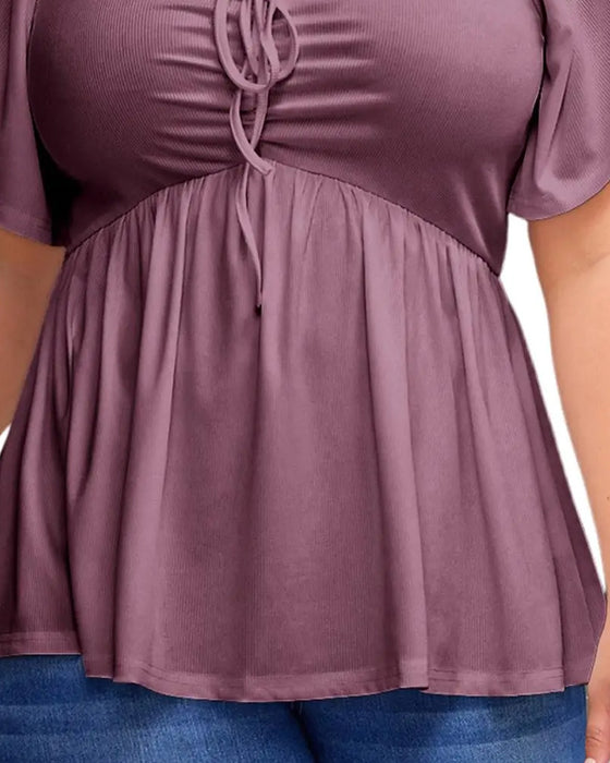 T-Skjorte Large Size Square Neck Bubble Sleeve
