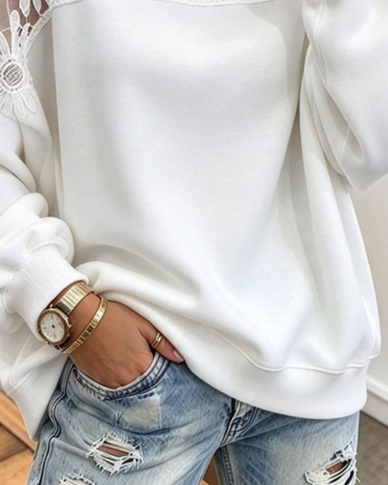 Sweatshirt Rund Hals Solsikke Knipling Patchwork