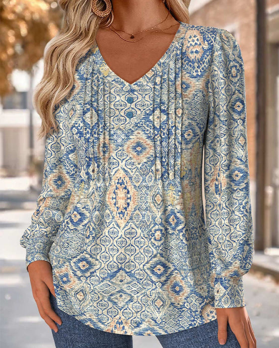 Bluse V-Hals Rynket Casual