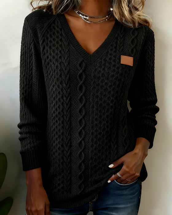 V-Hals Langermet Sweatshirt Med Skinnemerke