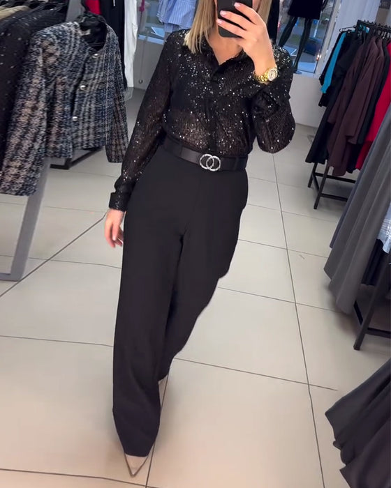 Skjorte Med Paljetter Og Knappestolpe