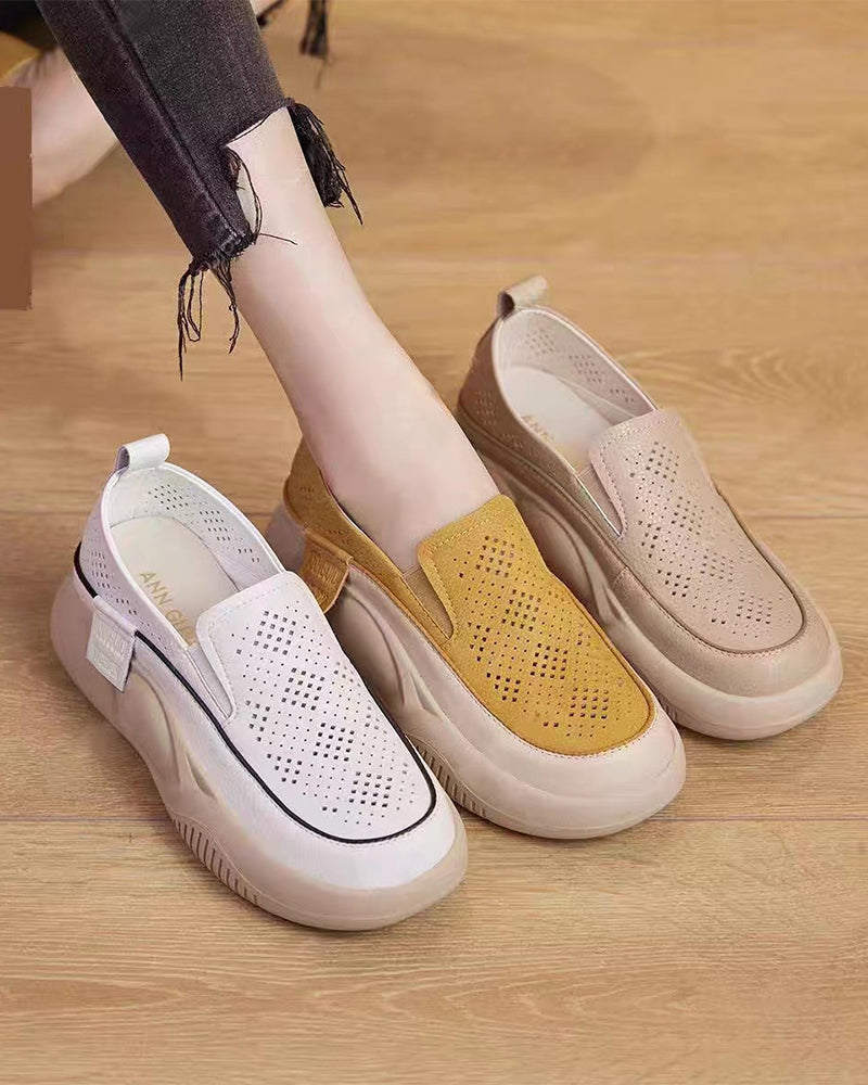 Sko Tykksålede Dame Uthullete Loafers Rund Tå Hette