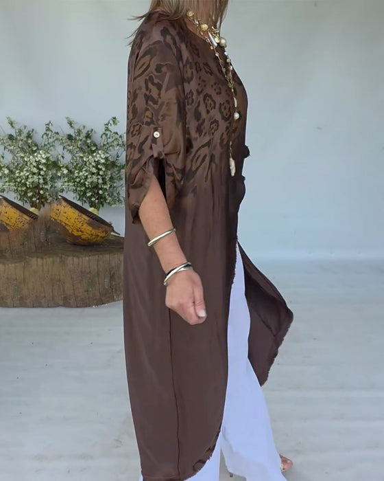 Bluse Med Leopardprint Ombré Lang