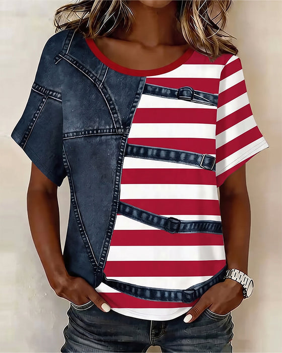 T-Skjorte Stripe Lappeteppe Trykk