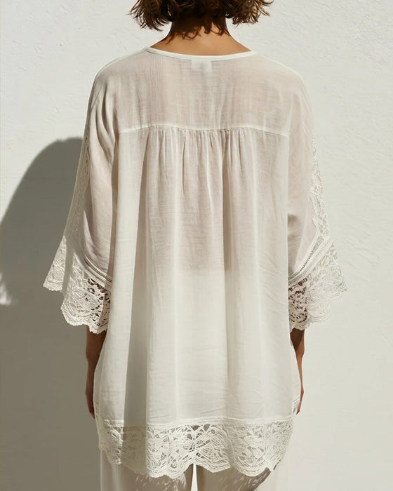 Ensfarget Blondine-V-Halsbluse