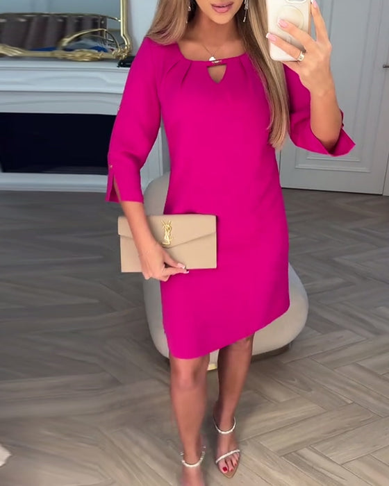 Kjole Elegant Ensfarget Hul Rett