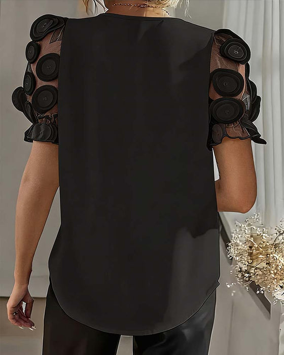 Bluse Pufferme Mesh V-Hals