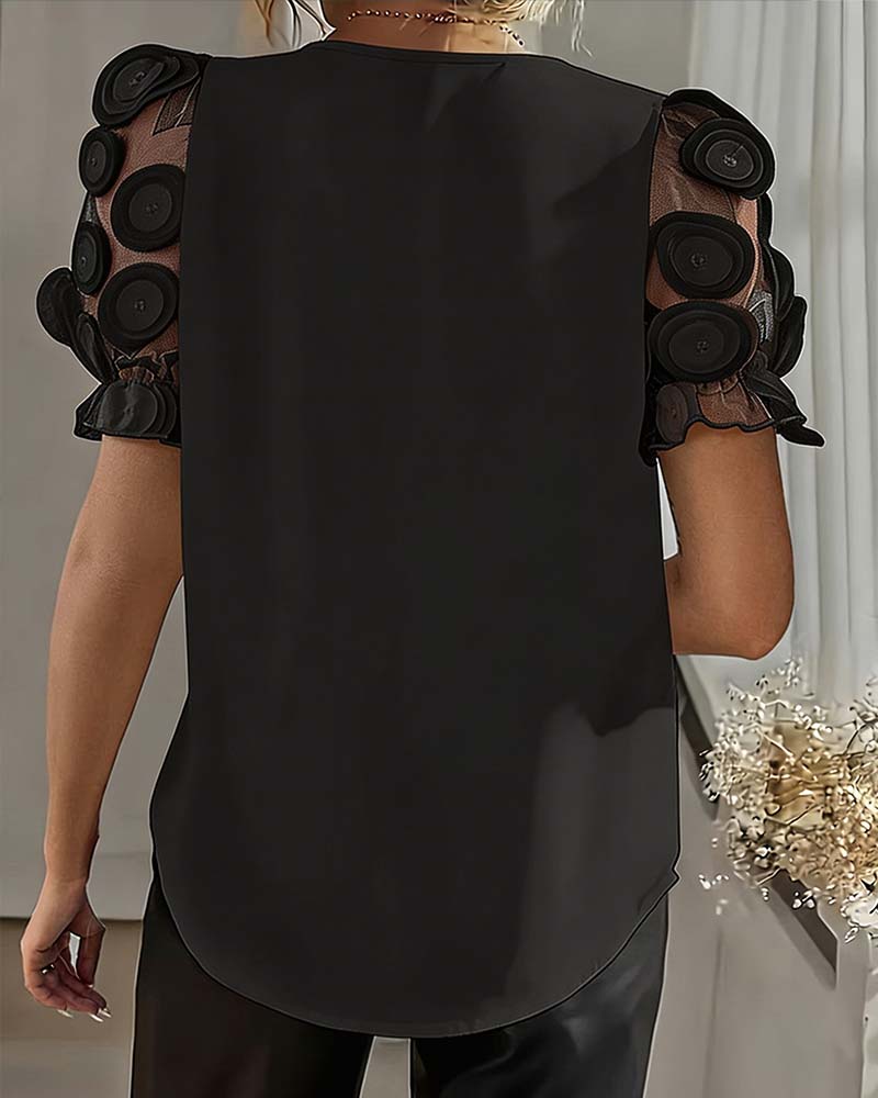 Bluse Pufferme Mesh V-Hals