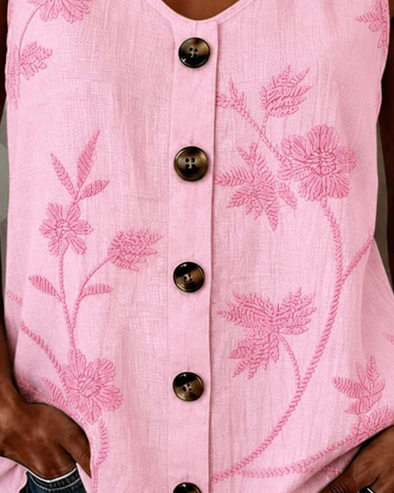 Tank Top Blomstret Kamisol Metall Ring