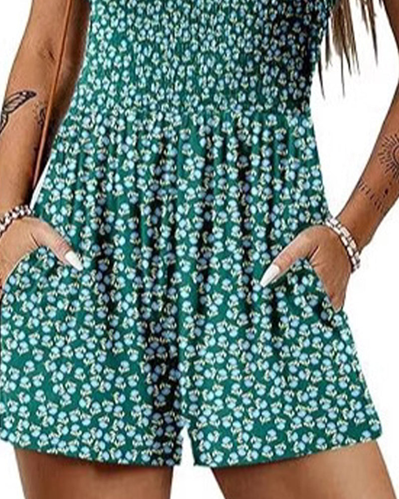 Jumpsuit blomstret avslappet stroppshortser