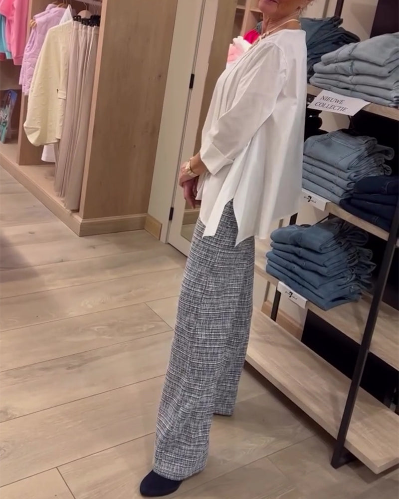 Topp Trekvarts Erm Rund Hals Plissert