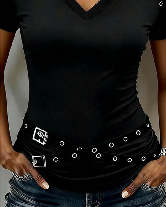 T-Skjorte Kors Stropp Hul Ut Slim Passform