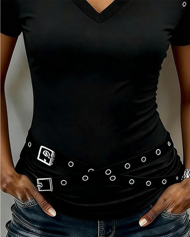 T-Skjorte Kors Stropp Hul Ut Slim Passform