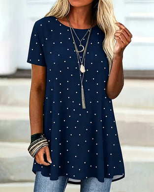 Bluse Polka Dot A-Linje Kort Erme