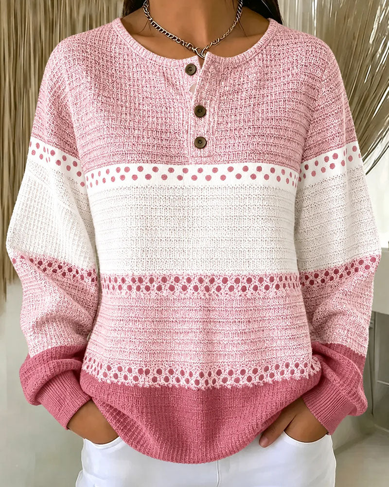 Sweatshirt Fargeblokk Vaffelstrikket Henley Pullover