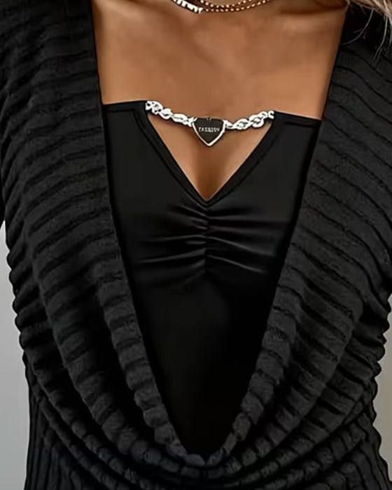 Topp Faux Todelt Cowl Hals Lang Erm