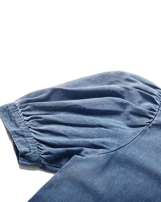 Skjorte Trykknapp Denim Lanterne Erme Løs