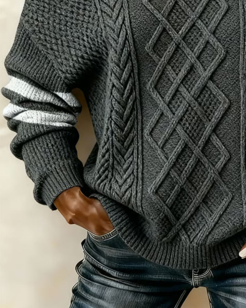 Pullover En Skulder Metallspenne Stripet Flette