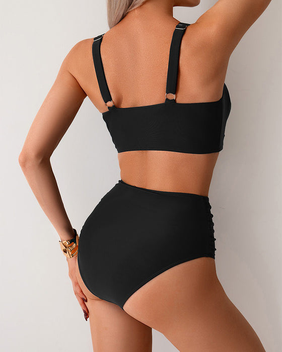 Bikini Ensfarget Knute Høy Midje Sexy