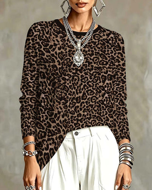 Topp Leopard Lang Erme Rundhalset