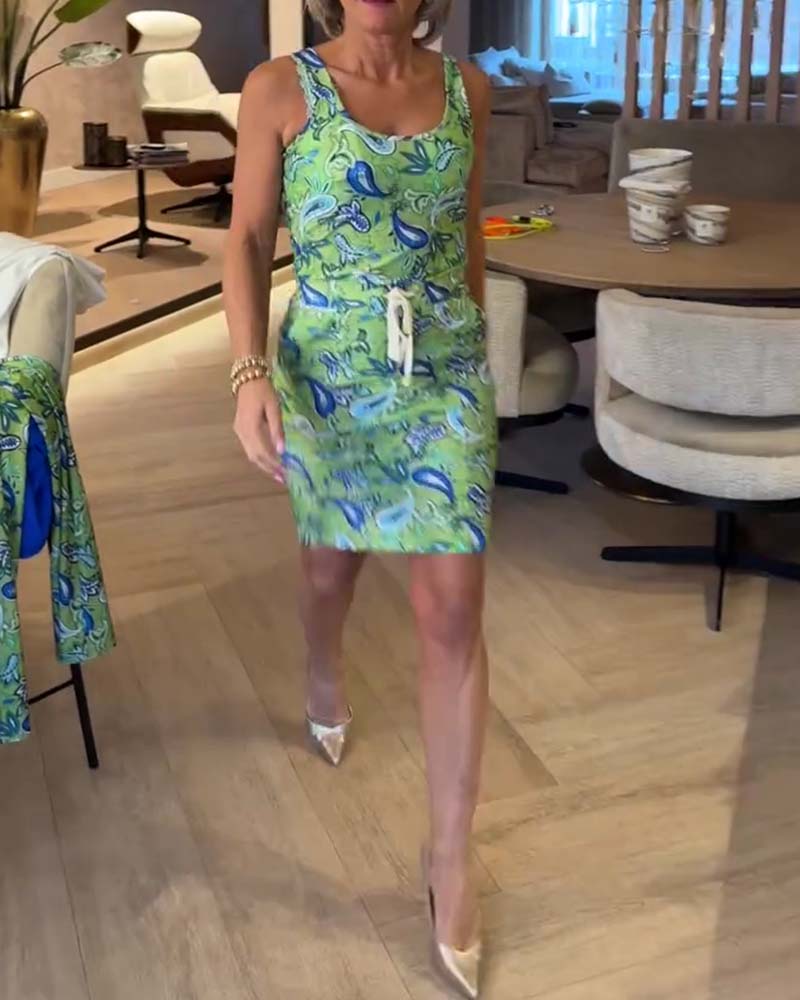 Kjole Ermeløs Tettsittende Stropper Cashew Blomst