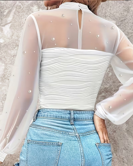 Bluse Mock Hals Rynket Sheer