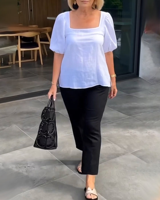 Blus Firkantet Hals Casual Puffermer