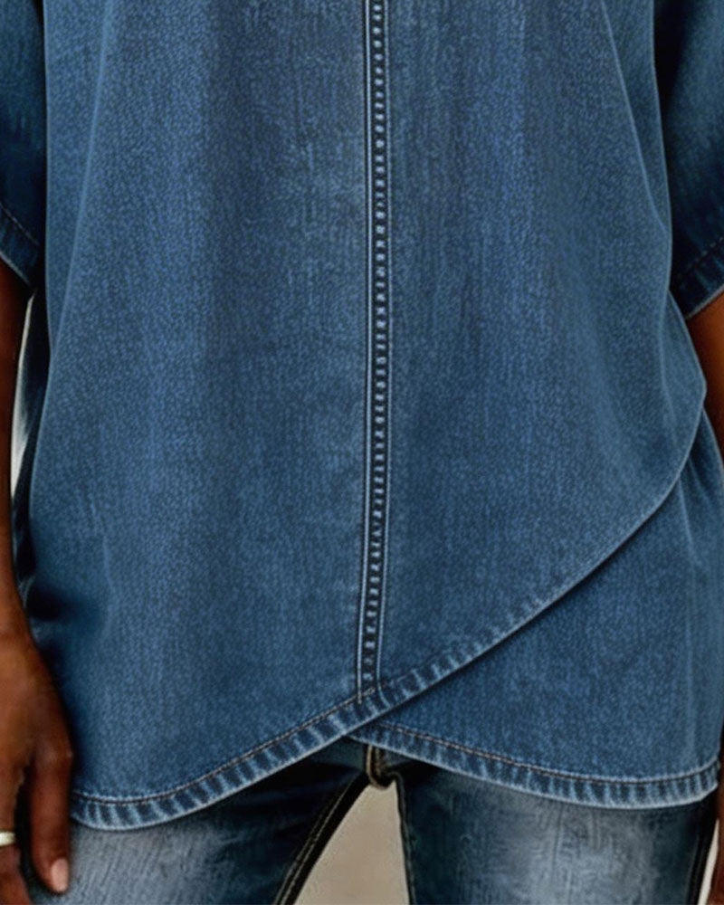 Topp V-Hals Uformell Denim