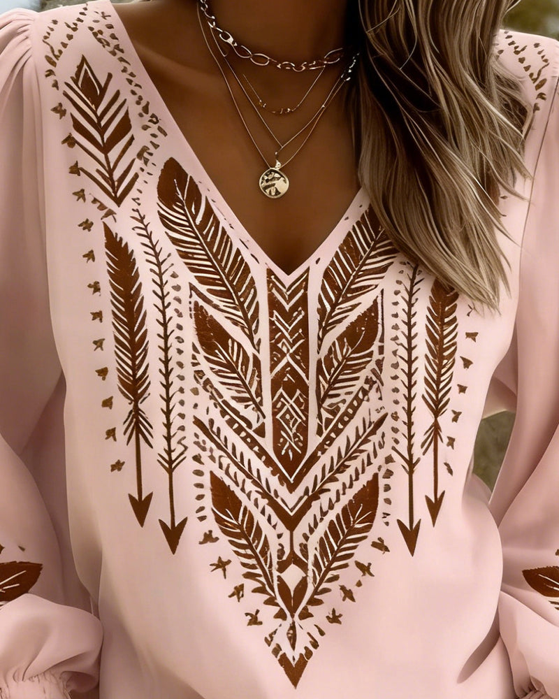 Bluse Pufferm V-Hals Løstsittende