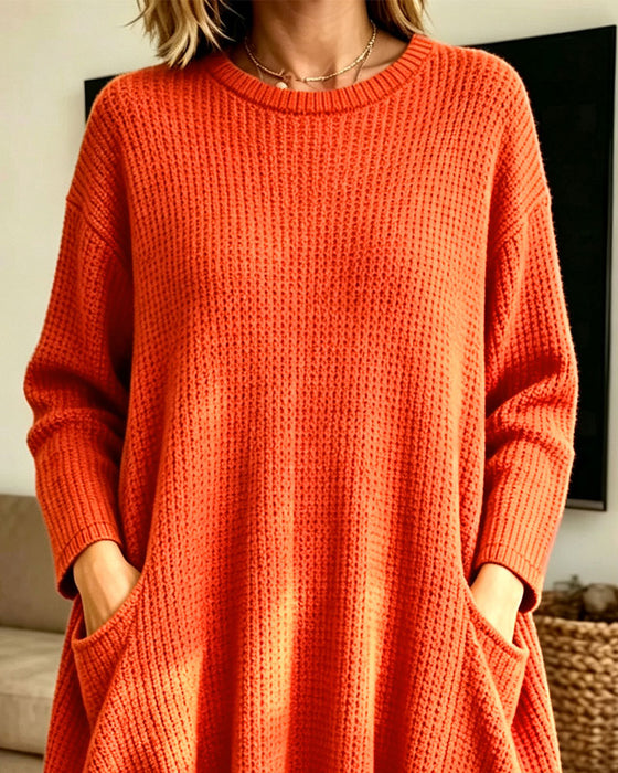Sweater Dress Stilig Lang Erme Lomme