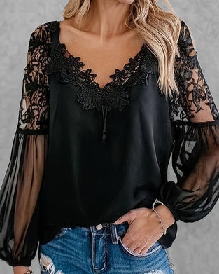 Bluse V-Hals Blonde Patchwork Nett