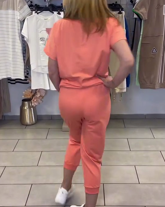 Sett Avslappet Mønstret Korte Bukser