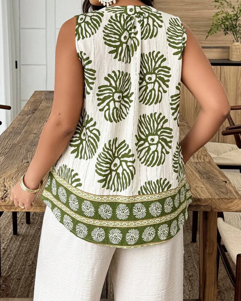 Bluse Plantetrykk Veststil Ermeløs