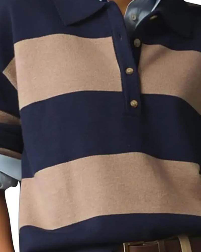 Pullover Med Bred Stripet Knappet Krave