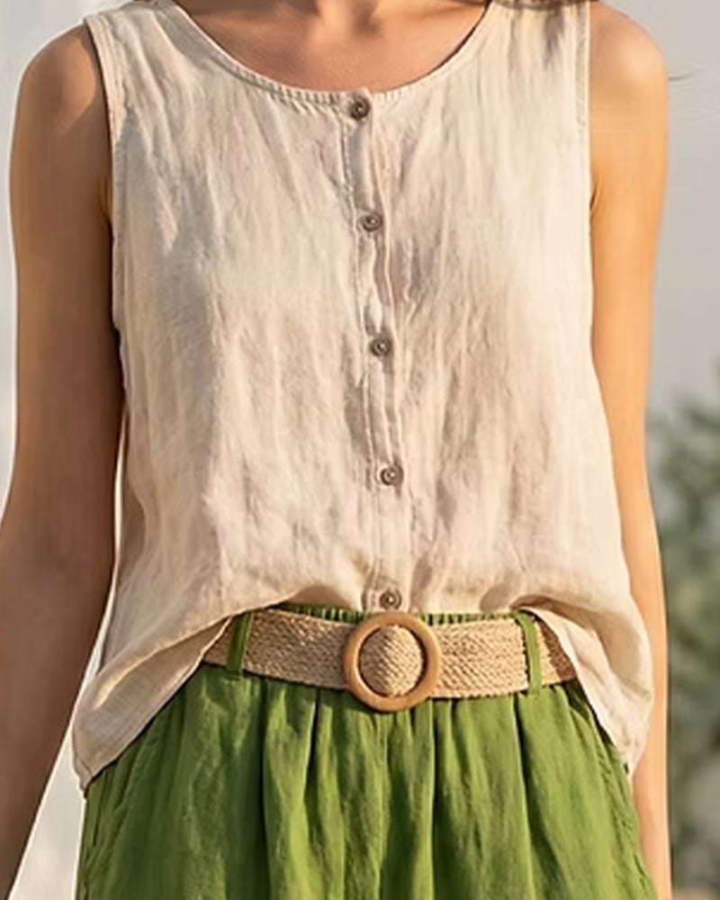 Sett Med Ermeløs Topp I Bomull Og Lin Avslappet