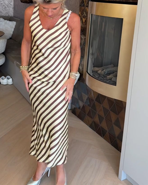 Kjole Ermeløs Stripe Slip Maxi